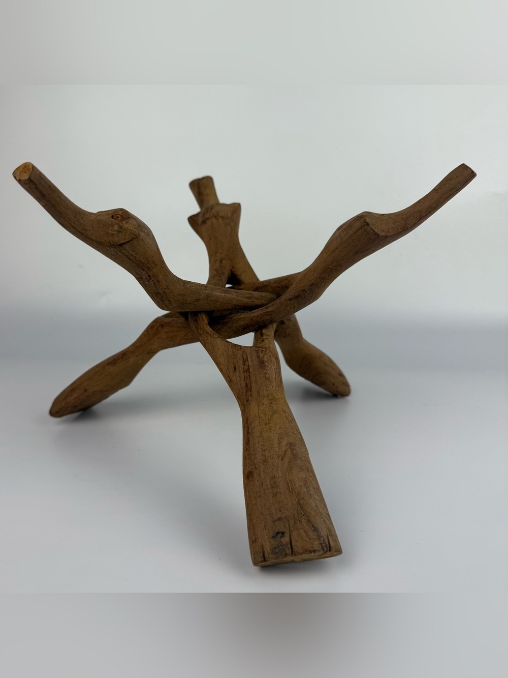 Vintage Hand Carved Wood Tripod 3 Legged Stand Animal Head Feet